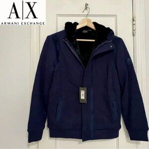 Armani Exchange Men’s Navy Cozy Lined Zip Up Hooded Sweater | Size S